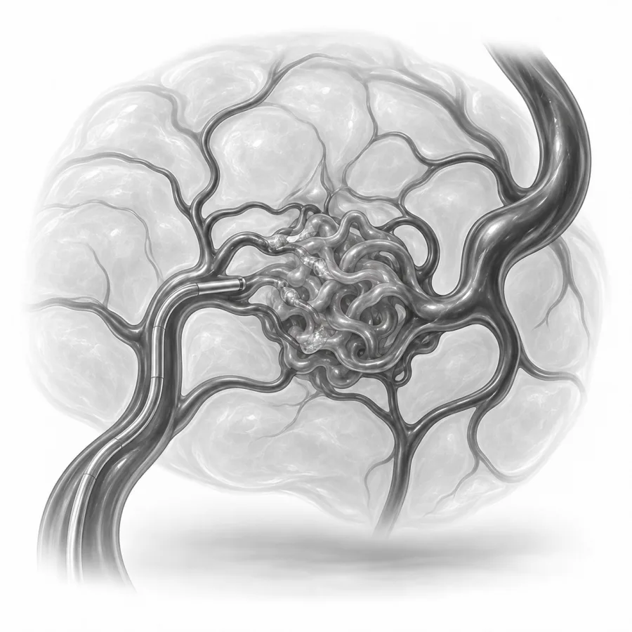 Illustration: arteriovenous malformation embolization